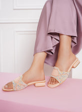 Casual Peach Open Toe Flats Square Toe Slip-On Flats